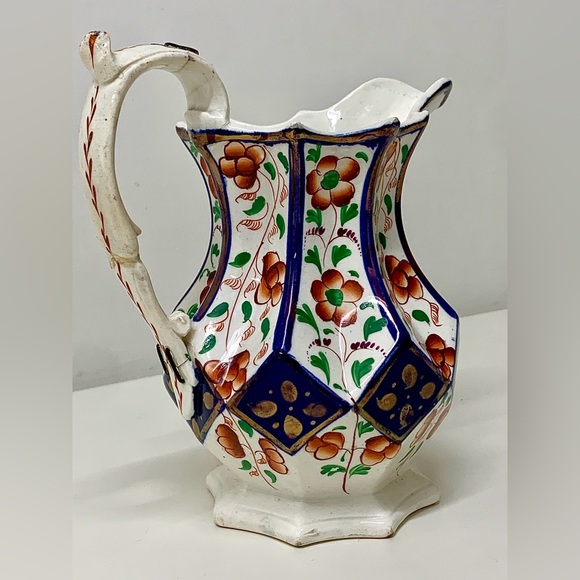 19th Century Antique Gaudy Welsh 8 Sided Cobalt Diamond Design Lusterware Jug - Picture 12 of 16